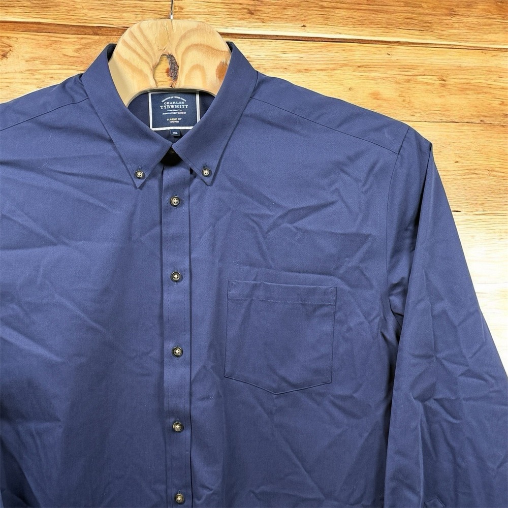 Charles Tyrwhitt Men 2XL Navy Blue Button Down Dress Shirt